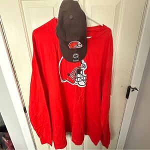 Cleveland Browns Long Sleeve Orange Shirt NWT Size 3XL and Hat